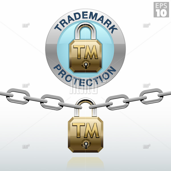 Trademark protection icon with a padlock and metal link chain