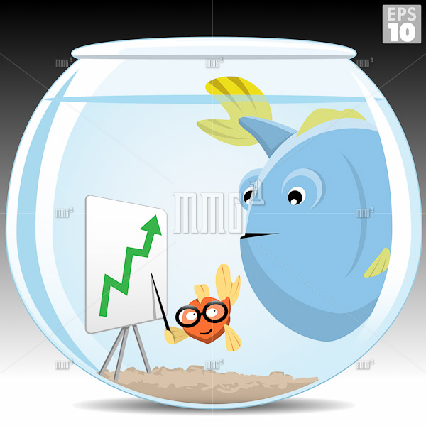 Little fish selling a big idea to a big fish in a small bowl